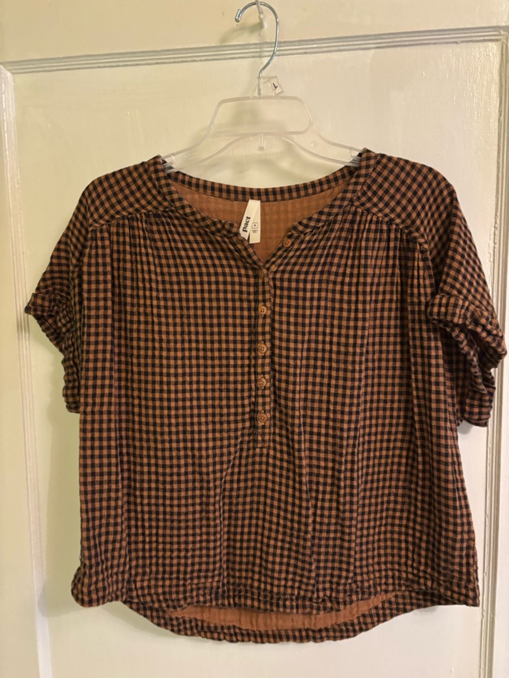 PACT Orange Gingham Women’s shirt